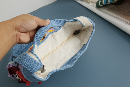 Crochet Tote Bag – Quirky Dolls Blue Edition (6 Designs, 12 Patches）