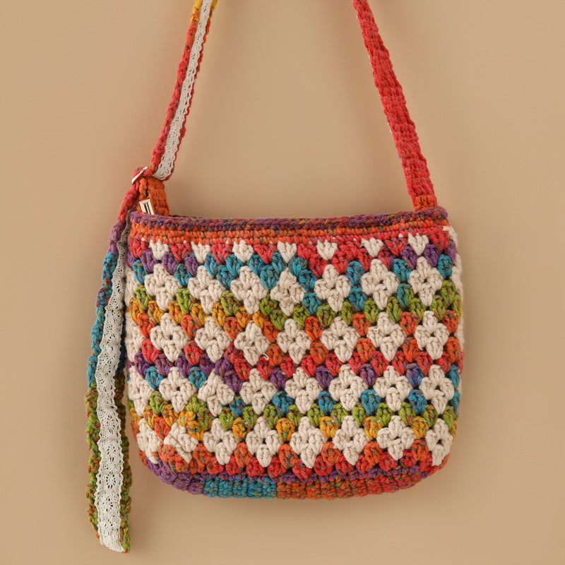 Diamond lattice crochet bag