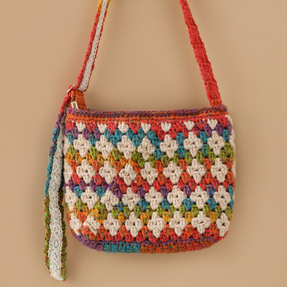 Diamond lattice crochet bag