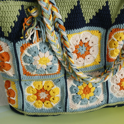 Boho Crochet Tote Bag – 16 Patchwork Flowers
