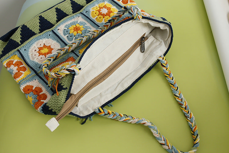 Boho Crochet Tote Bag – 16 Patchwork Flowers
