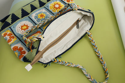 Boho Crochet Tote Bag – 16 Patchwork Flowers