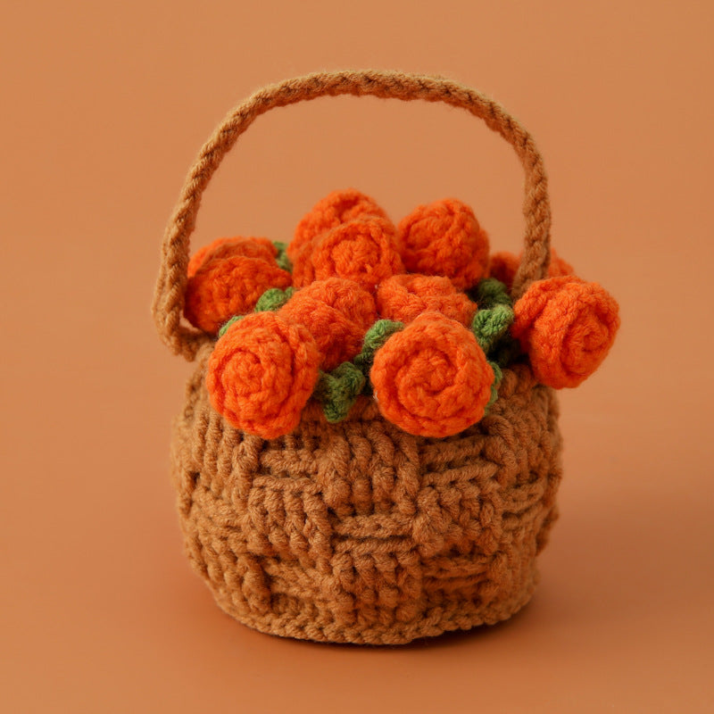 Crocheted Flower Rose Basket Coaster