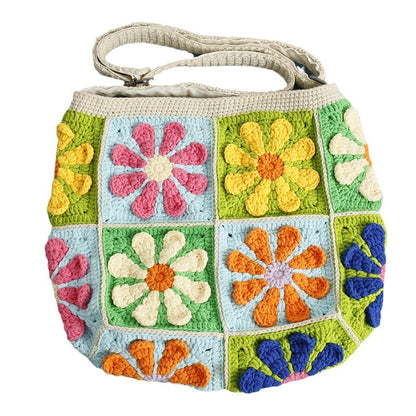 Colorful Daisy Patchwork 14 Patches Crossbody Bag