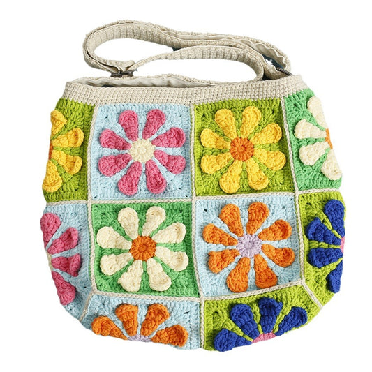 Colorful Daisy Patchwork 14 Patches Crossbody Bag