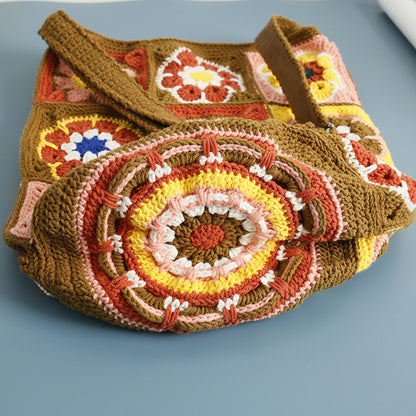 Boho Crochet Shoulder Bag – 18 Patchwork Flowers