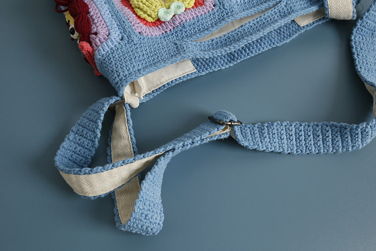 Crochet Tote Bag – Quirky Dolls Blue Edition (6 Designs, 12 Patches）