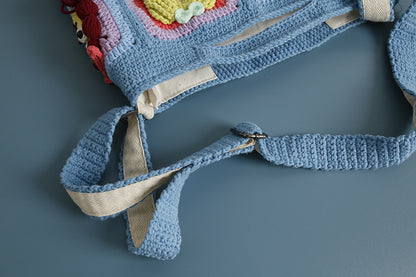 Crochet Tote Bag – Quirky Dolls Blue Edition (6 Designs, 12 Patches）