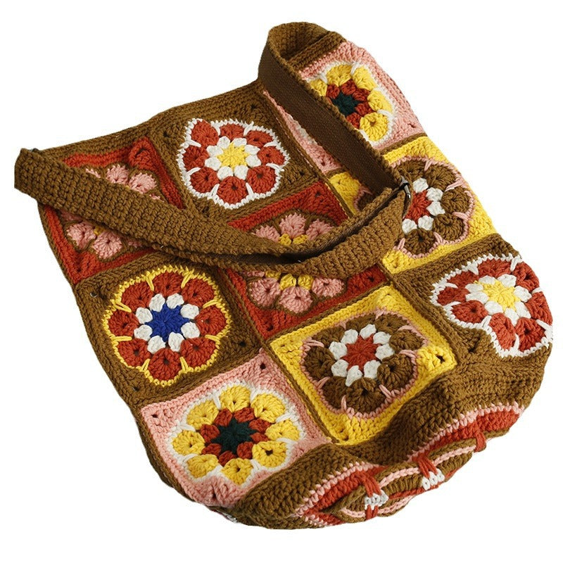 Boho Crochet Shoulder Bag – 18 Patchwork Flowers