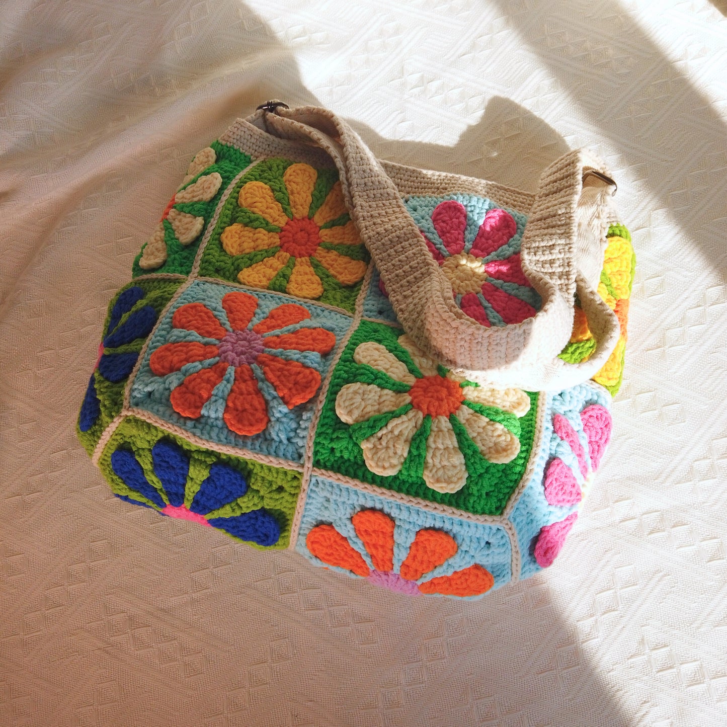 Colorful Daisy Patchwork 14 Patches Crossbody Bag