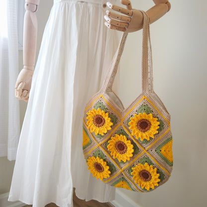 Sunflower Bloom 10 Patches - Crochet Tote Bag
