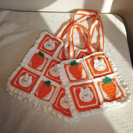 Bunny & Carrot Crochet Tote Set (Large + Mini)